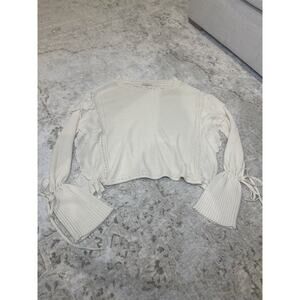 Rebecca Taylor Cream Sample Sweater‎ With Ruffles Victorian Tie Sleeve Medium